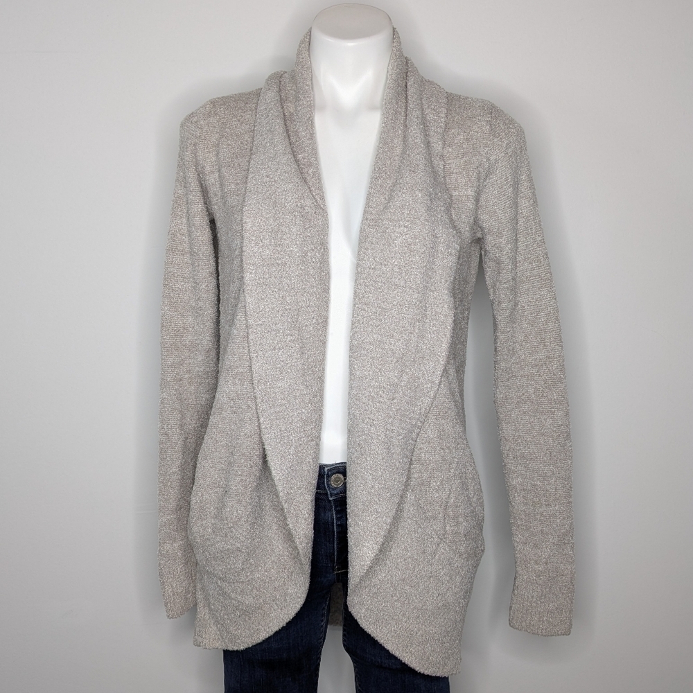 Barefoot Dreams Cozychic Lite Light Tan Fuzzy Long Sleeve Open Cardigan XS/S